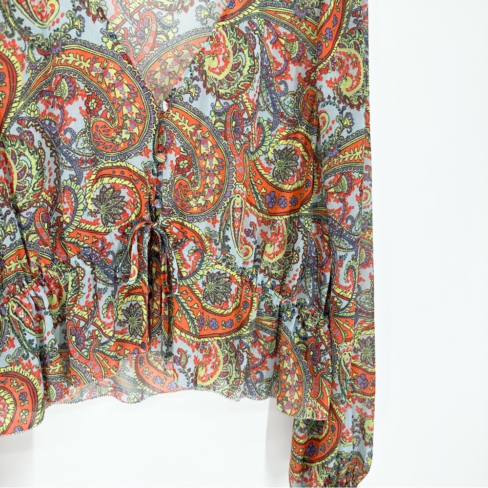 L'agence Pixie Bohemian Long Sleeve Paisley Print Crepe De Chine Blouse - Picture 2 of 13